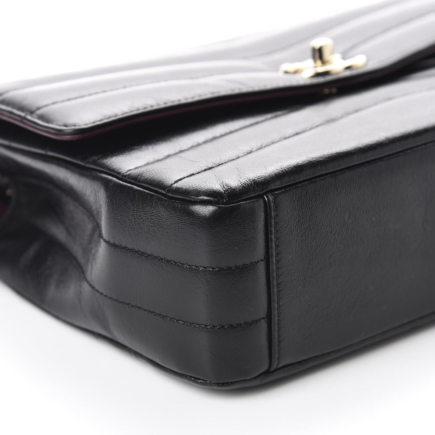 Shiny Lambskin Chevron Quilted Miroir Black