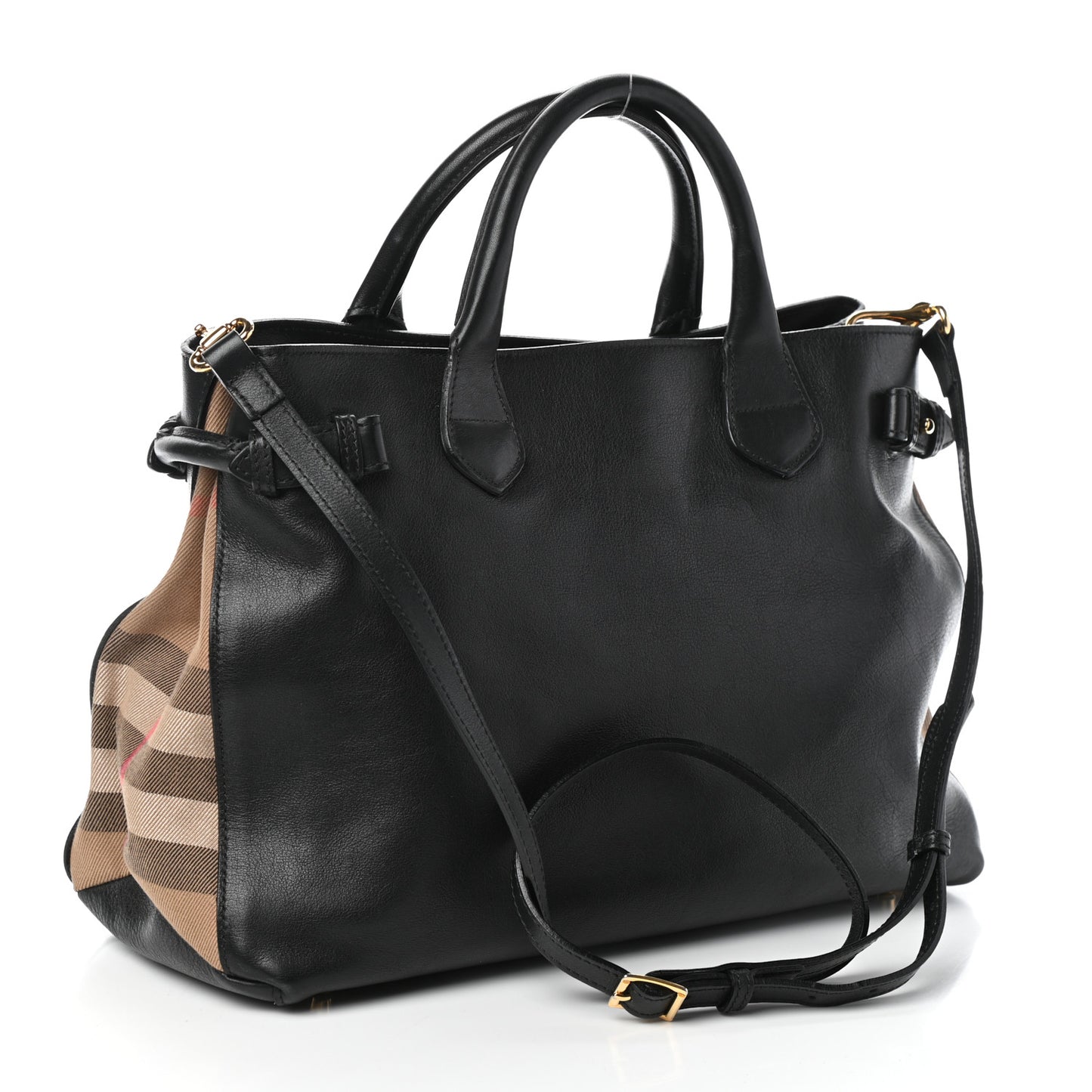 Grainy Calfskin House Check Medium Banner Tote Black