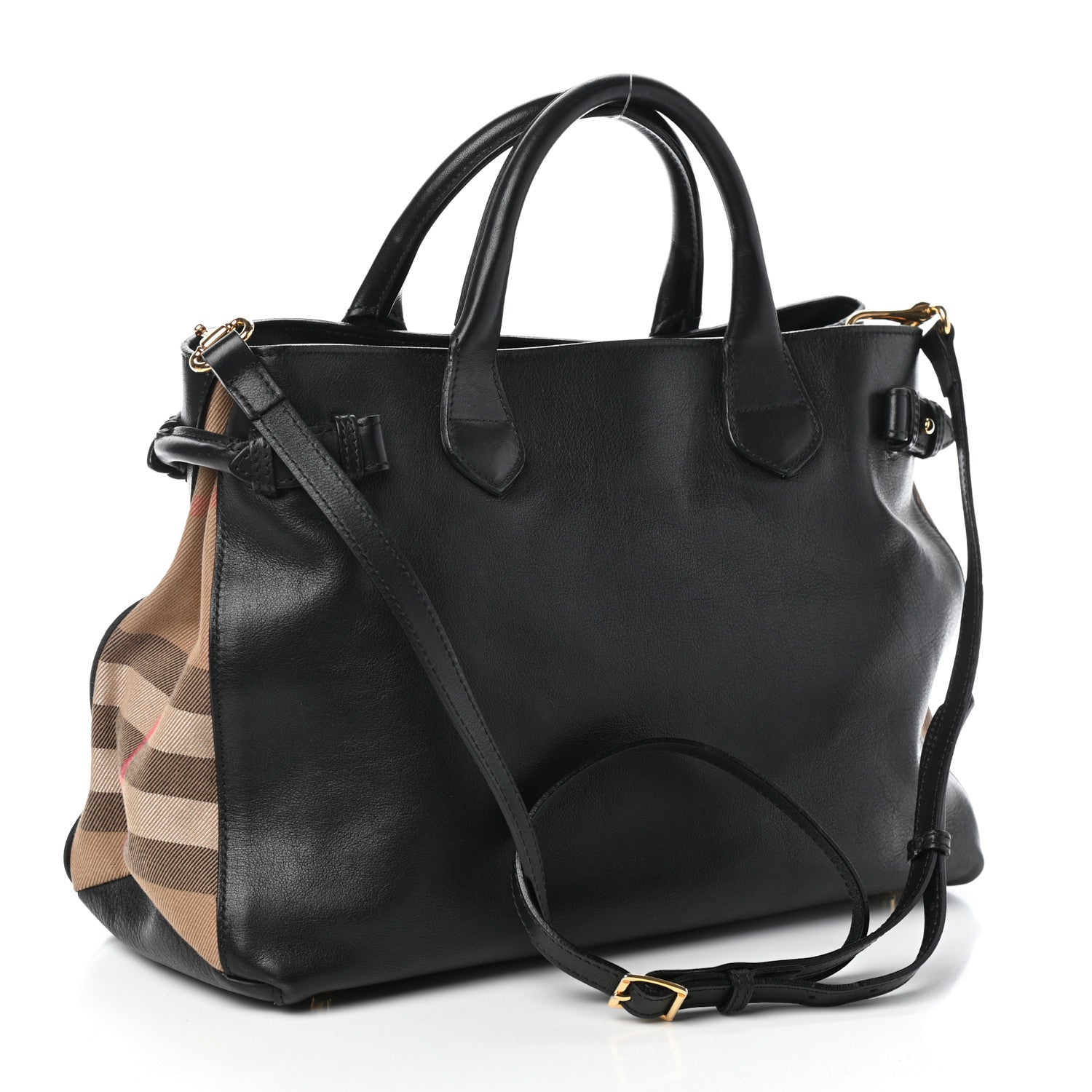 Burberry Grainy Calfskin House Check Medium Banner Tote Black 3 of 10