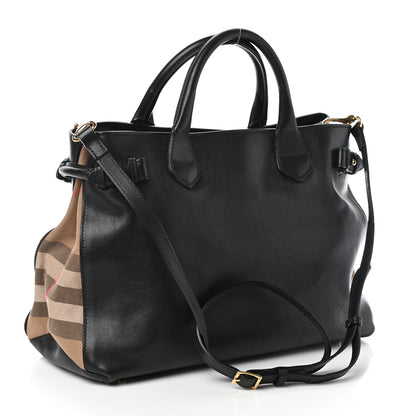 Burberry Grainy Calfskin House Check Medium Banner Tote Black 3 of 10