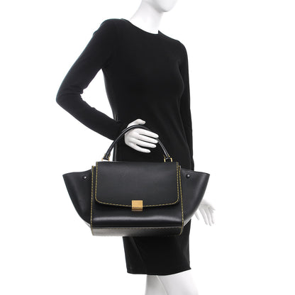 Celine Smooth Calfskin Yellow Stitching Medium Trapeze Black 2 of 10