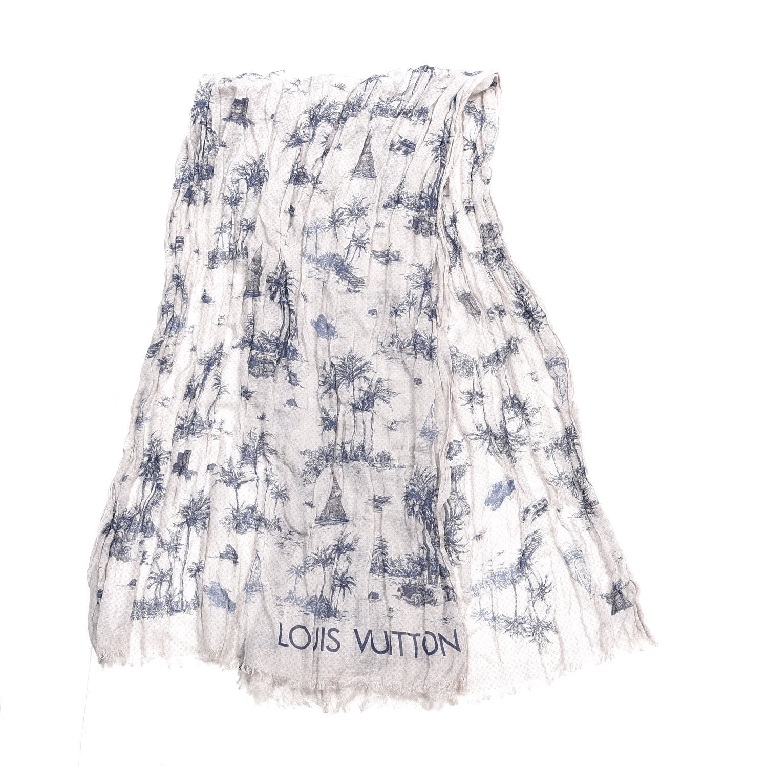 Louis Vuitton Cotton Linen Toile Etole De Louis Pareo Blue 2 of 4
