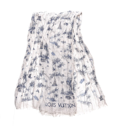 Louis Vuitton Cotton Linen Toile Etole De Louis Pareo Blue 2 of 4