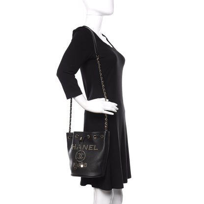 Chanel Caviar Deauville Drawstring Bucket Bag Black 2 of 10