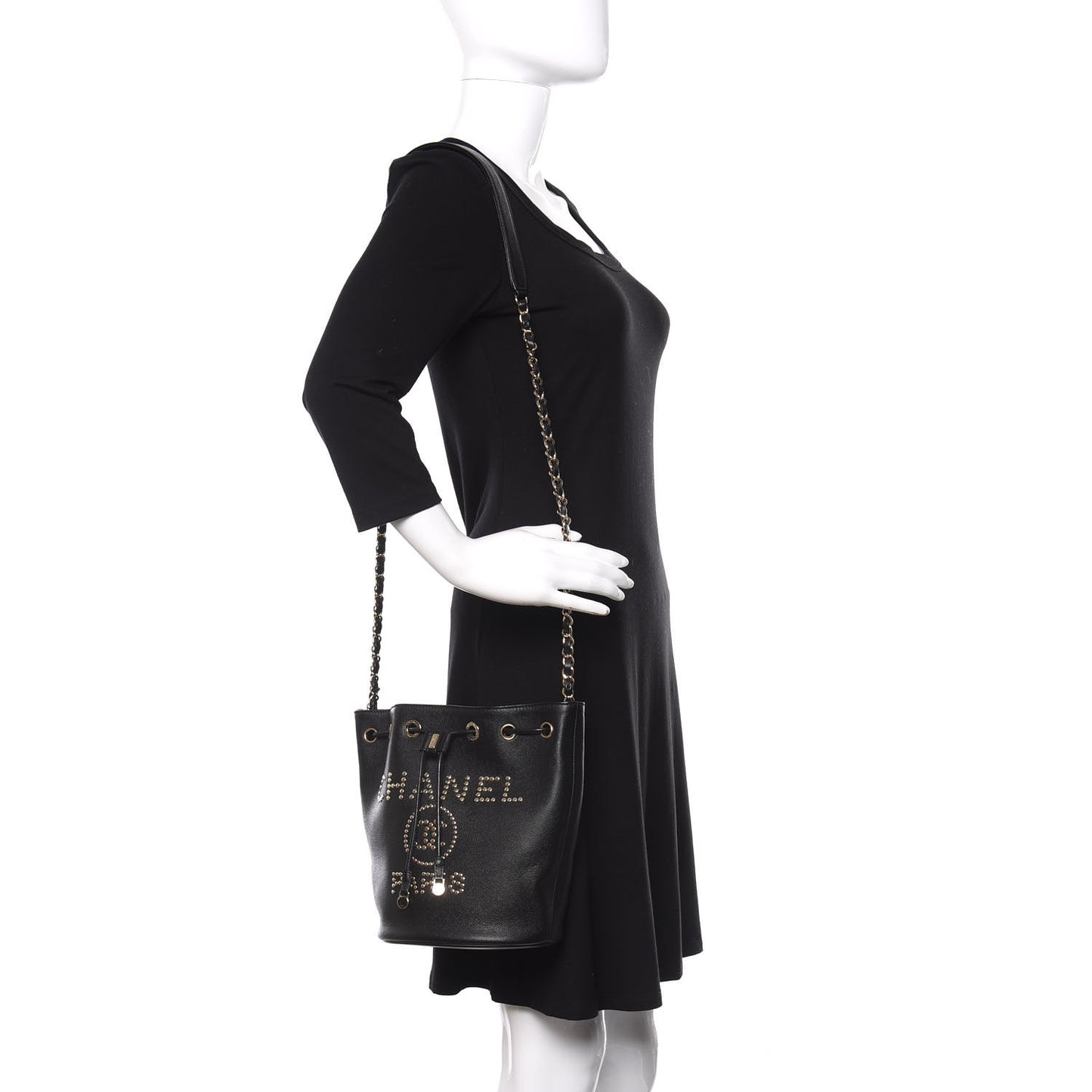 Caviar Deauville Drawstring Bucket Bag Black