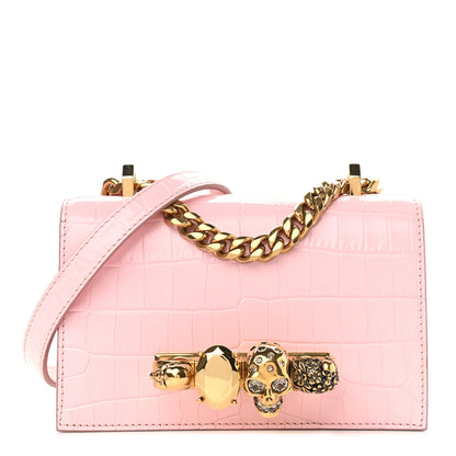 Alexander McQueen Shiny Crocodile Embossed Jeweled Satchel Pink 1 of 8