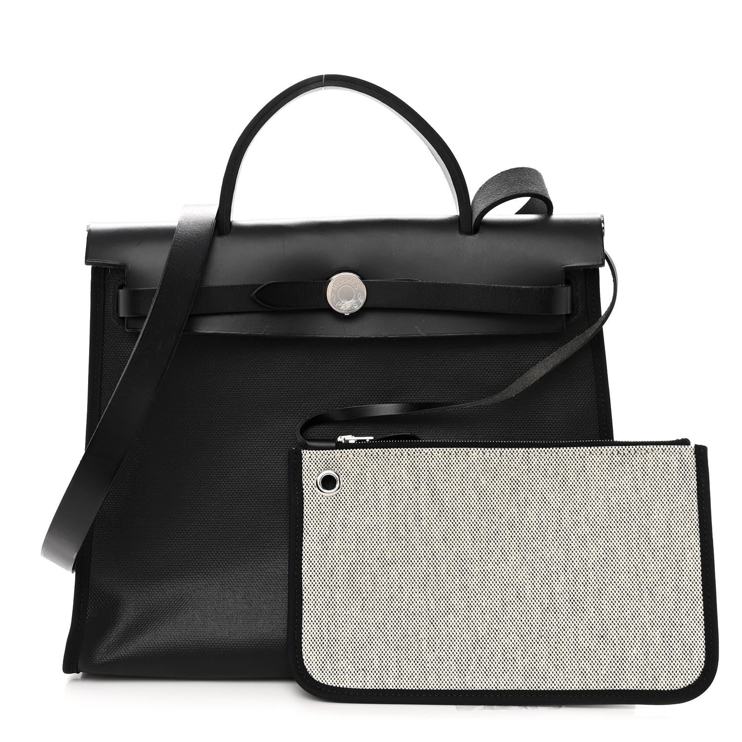 Hermes Toile H Berline Vache Hunter Herbag Zip PM 31 Black Ecru 1 of 9