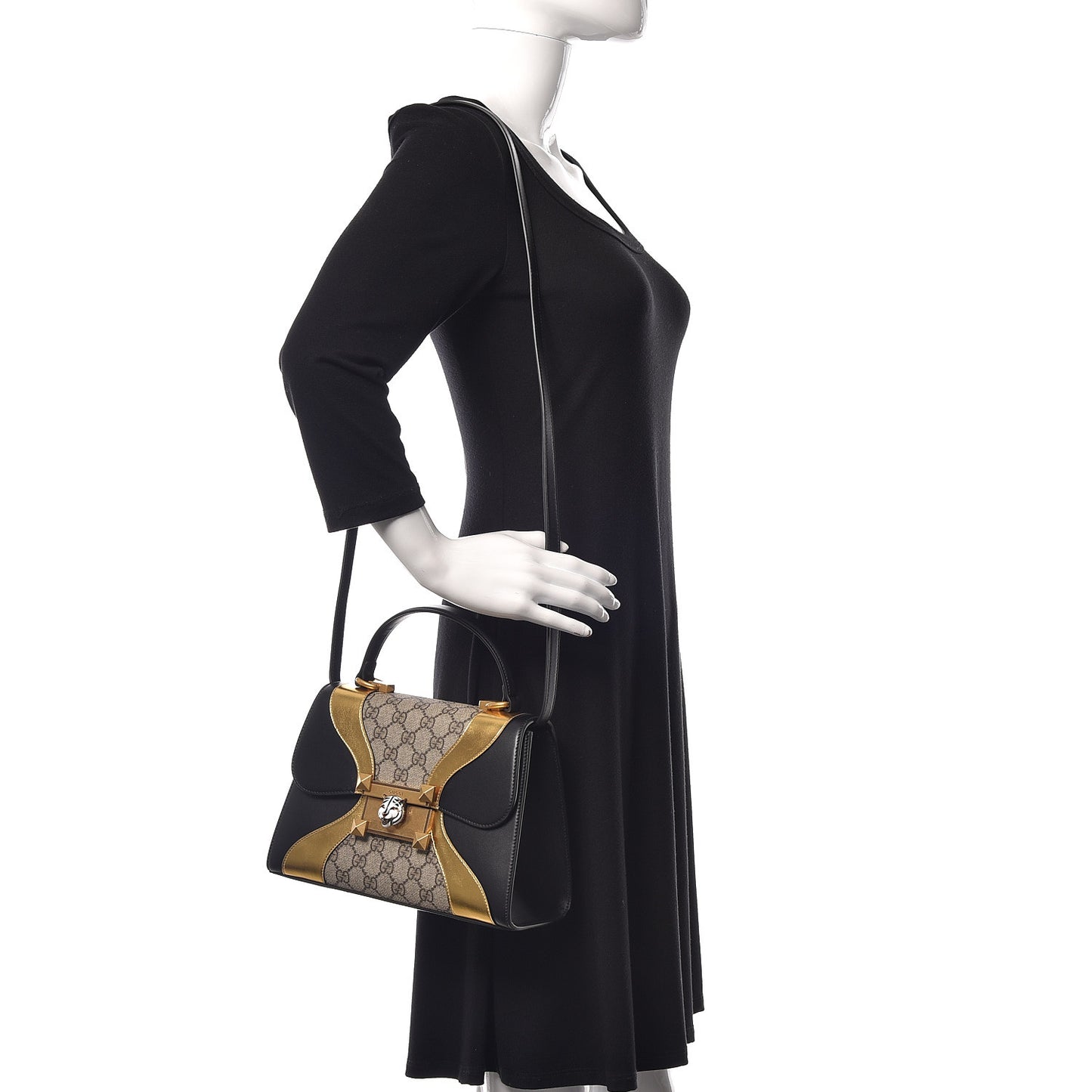 GG Supreme Monogram Small Osiride Top Handle Bag Black Gold