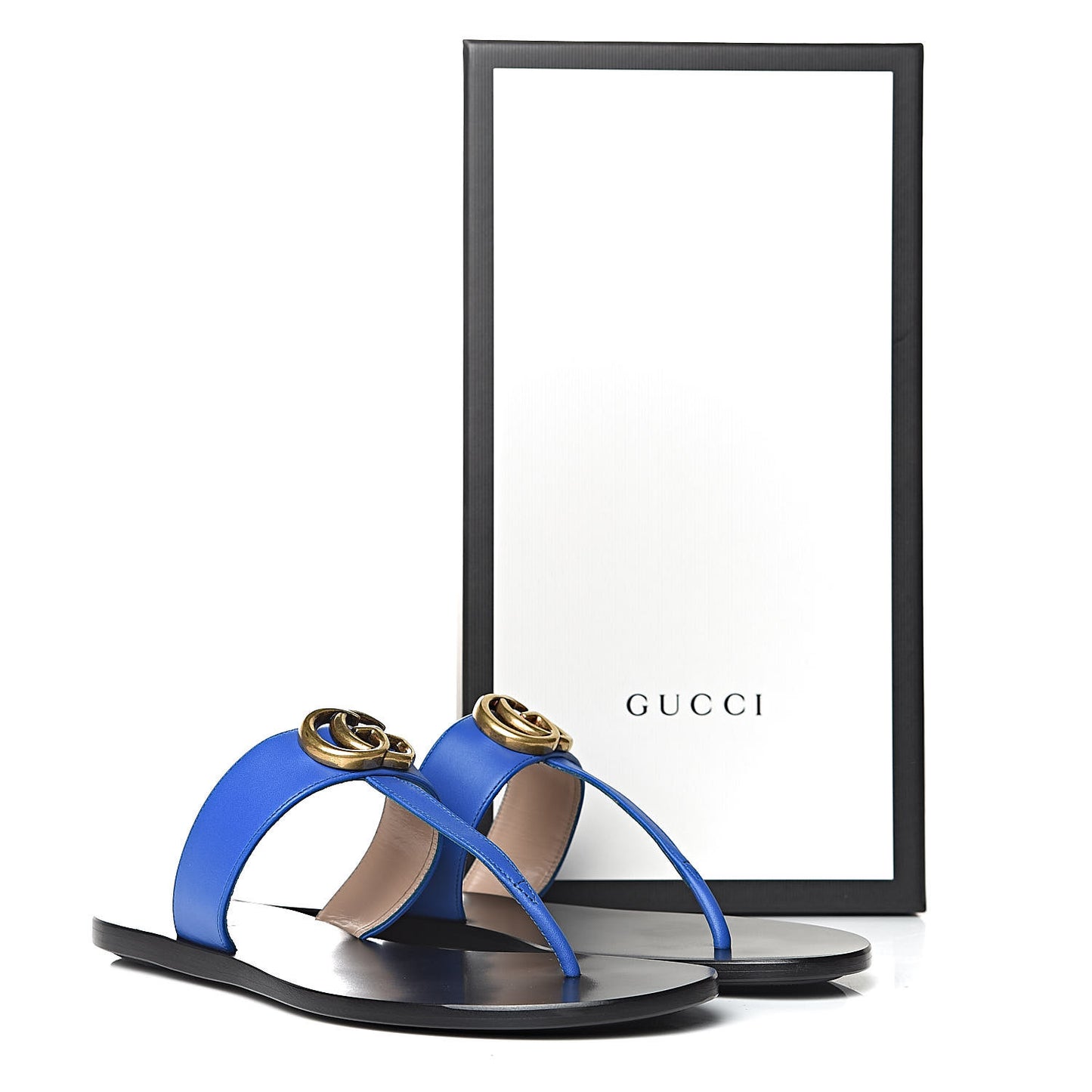 Calfskin Double G Thong Sandals 37.5 Shiny Electric Blue