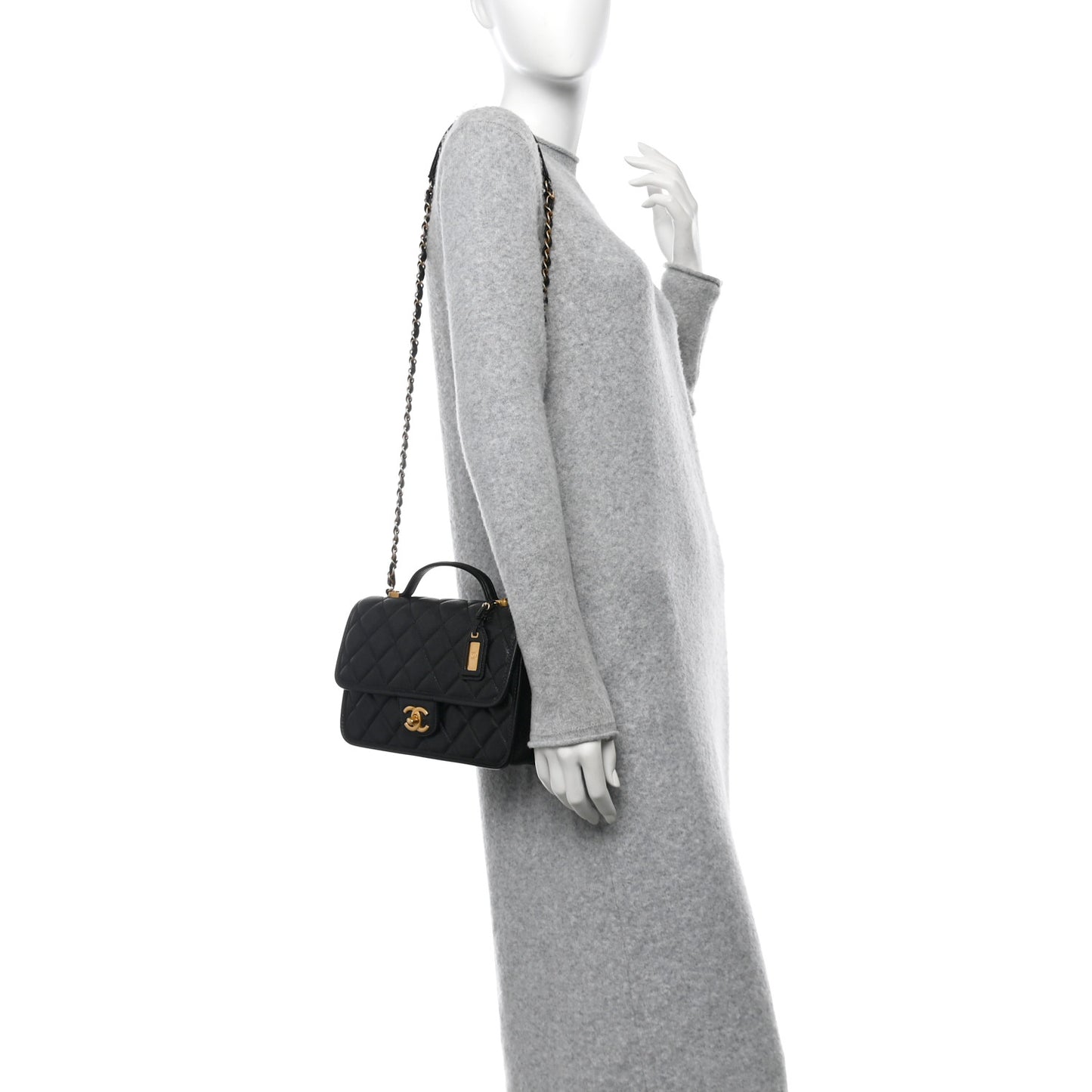 Caviar Quilted School Memory Small Top Handle Flap Black