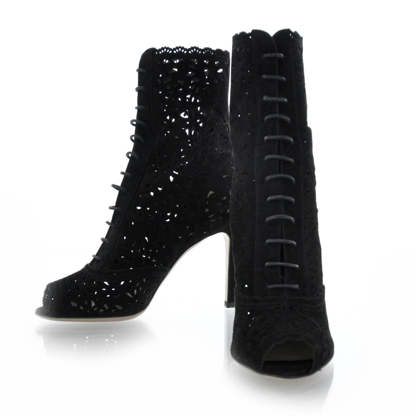 Suede Laser Cut Peep Toe Boots 36 Black