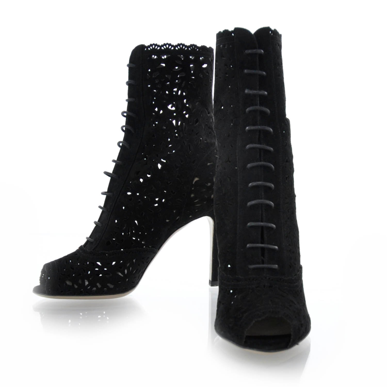 Valentino Garavani Suede Laser Cut Peep Toe Boots 36 Black 1 of 7