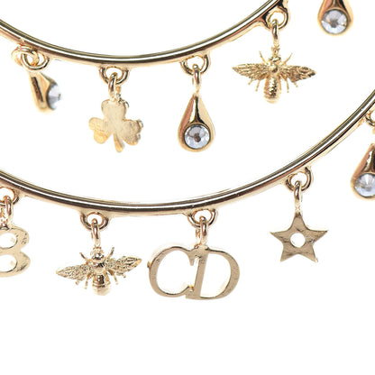 Christian Dior Crystal Charms Double Hoop Earrings Gold White 4 of 4