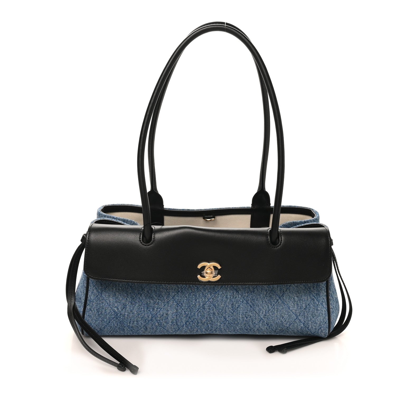 Chanel Calfskin Denim Stitched Urban Essentials Small Shopping Bag Blue Black 1 of 10