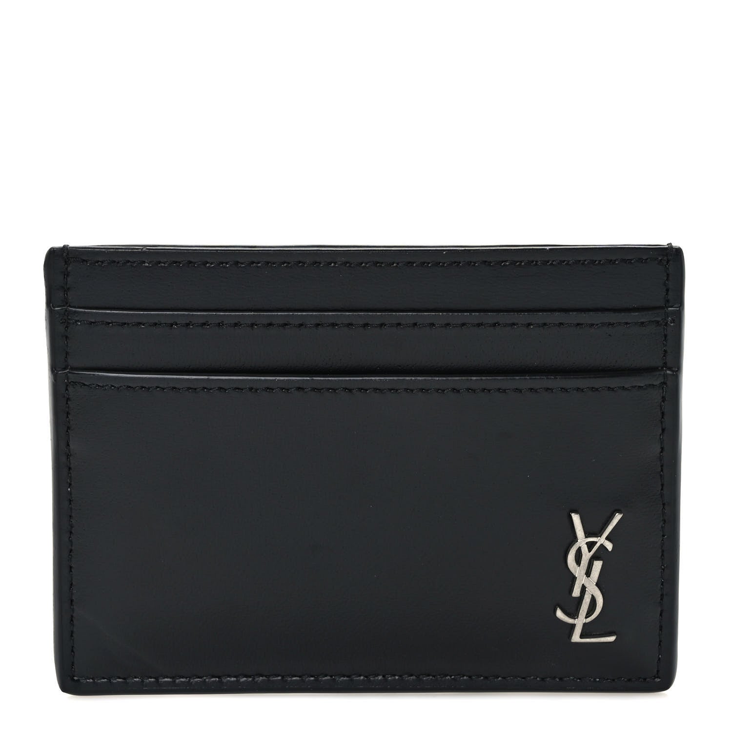 Saint Laurent Calfskin Tiny Cassandre Credit Card Case Black 1 of 7