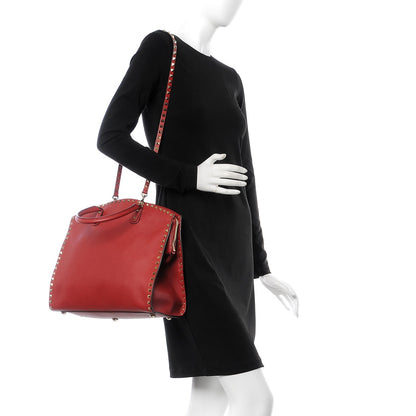 Valentino Garavani Vitello Rockstud Dome Shopper Rosso Valentino 2 of 10
