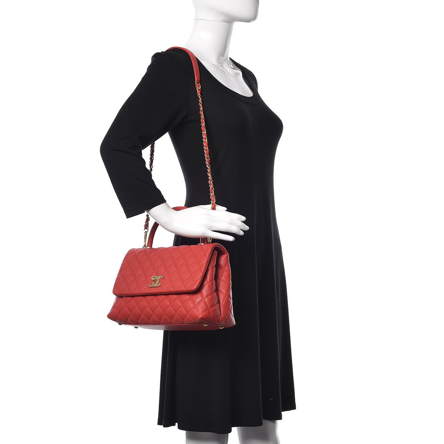 Caviar Quilted Small Coco Handle Flap Red