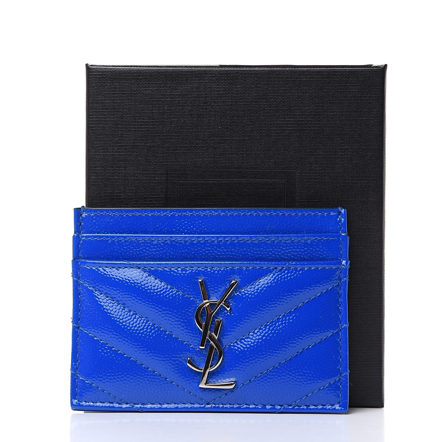 Saint Laurent Grain De Poudre Matelasse Credit Card Case Blue Majorelle 8 of 8