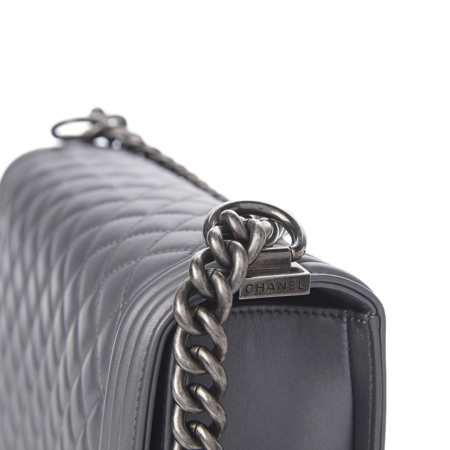 Metallic Calfskin Quilted New Medium Boy Flap Grey