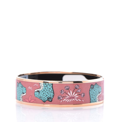 Hermes Enamel Printed Wide Les Leopards Bracelet 65 Rose Couture 3 of 5