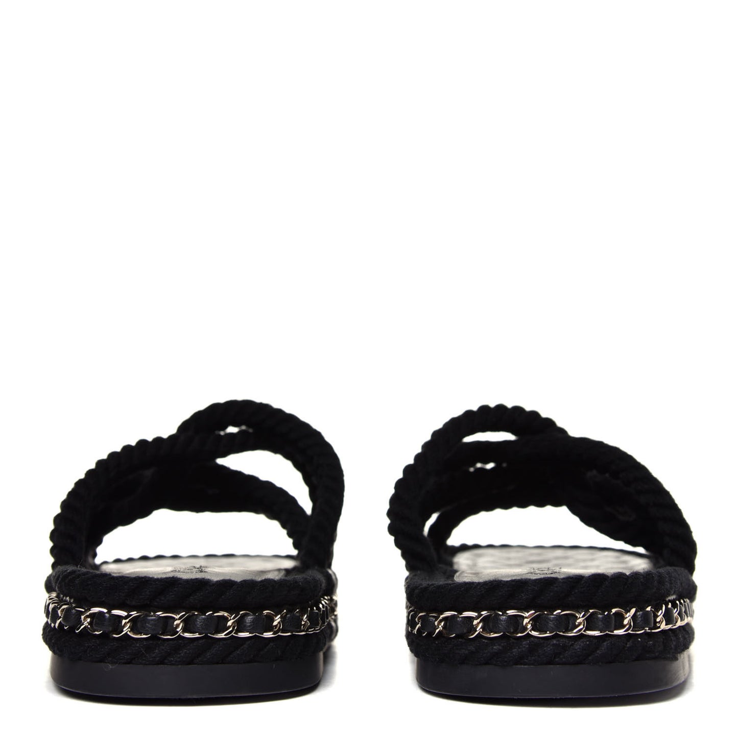 Cord Lambskin Chain Slide Sandals 39 Black