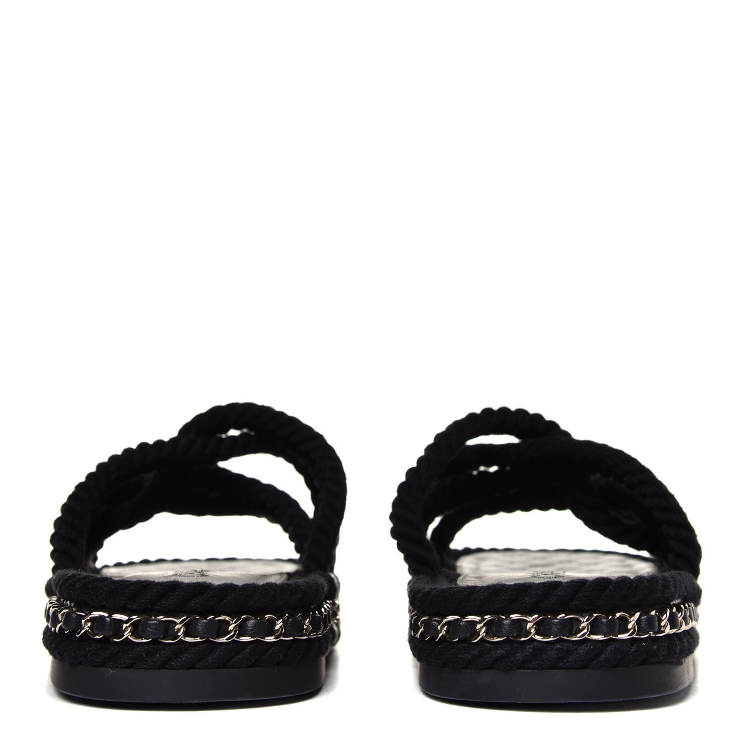 Chanel Cord Lambskin Chain Slide Sandals 39 Black 5 of 6