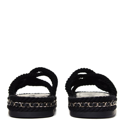 Chanel Cord Lambskin Chain Slide Sandals 39 Black 5 of 6