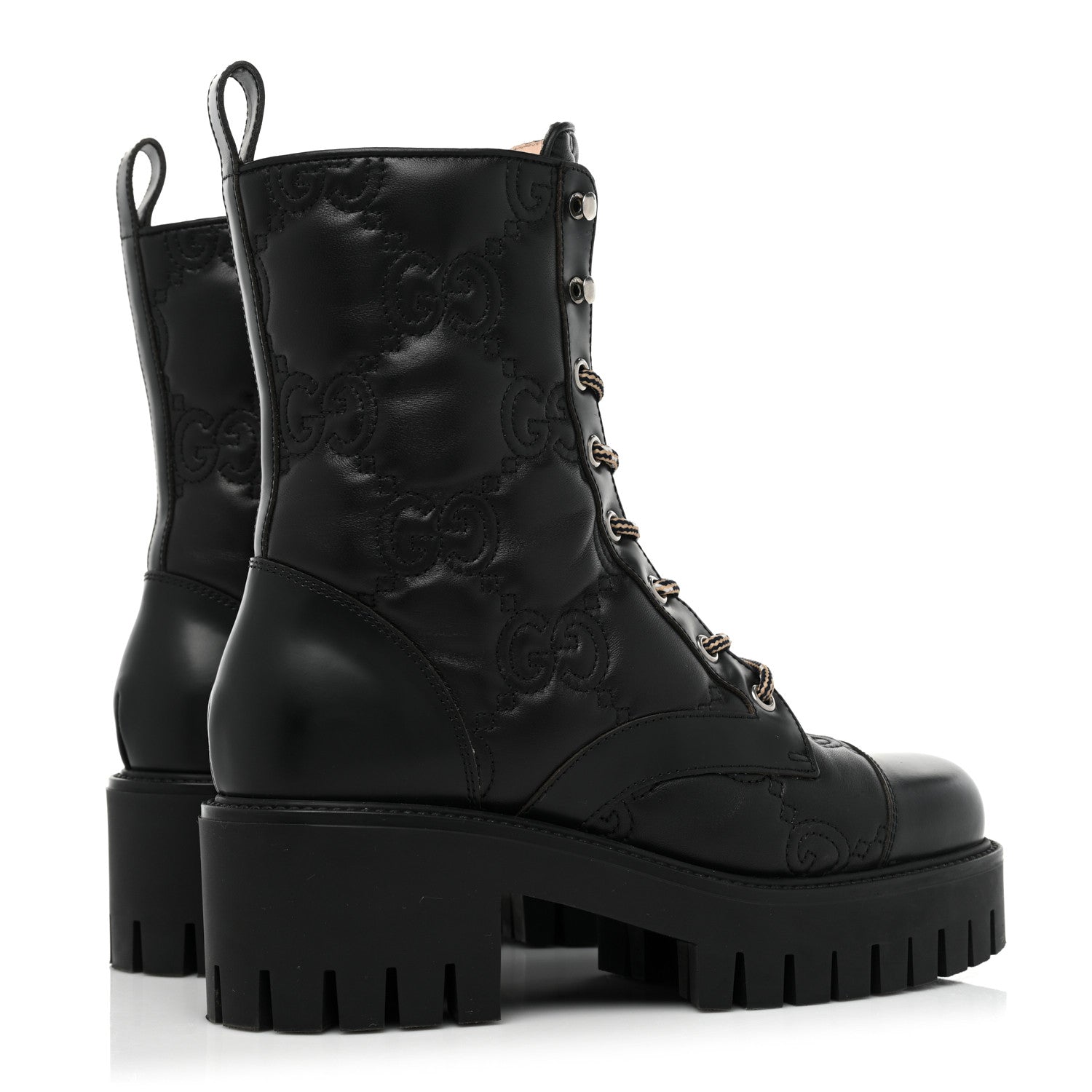 Gucci Cordovan Lux Nappa GG Matelasse Lace Up 60mm Combat Boots 36 Black 4 of 12