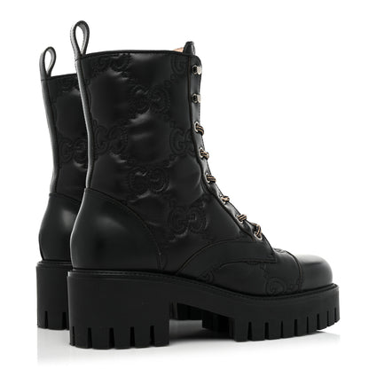 Gucci Cordovan Lux Nappa GG Matelasse Lace Up 60mm Combat Boots 36 Black 4 of 12
