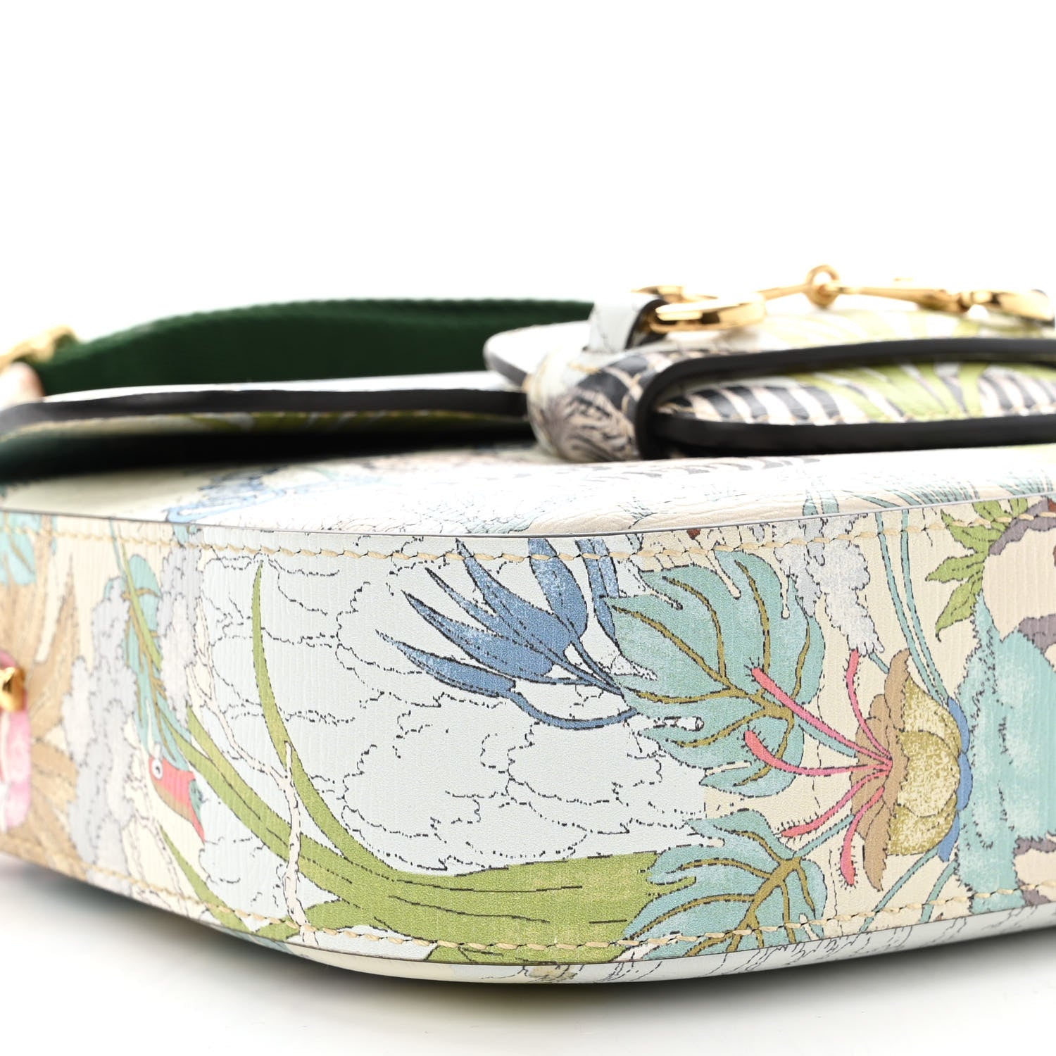 Gucci New Shangai Calfskin Tiger Savanah Web Mini Horsebit 1955 Shoulder Bag Chalky White Multicolor 9 of 10
