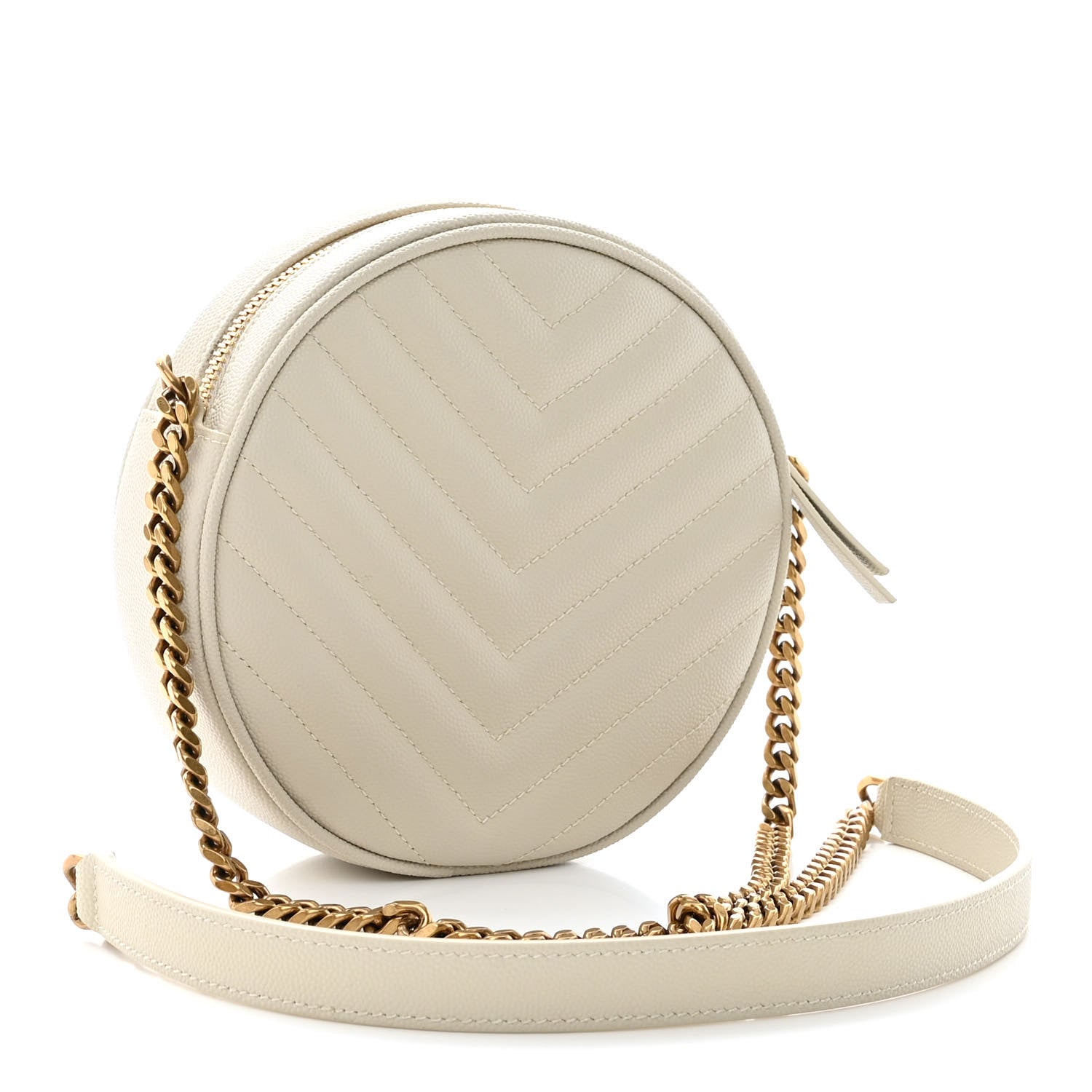 Saint Laurent Grain De Poudre Matelasse Chevron Quilted Round Vinyle Camera Bag White 3 of 9