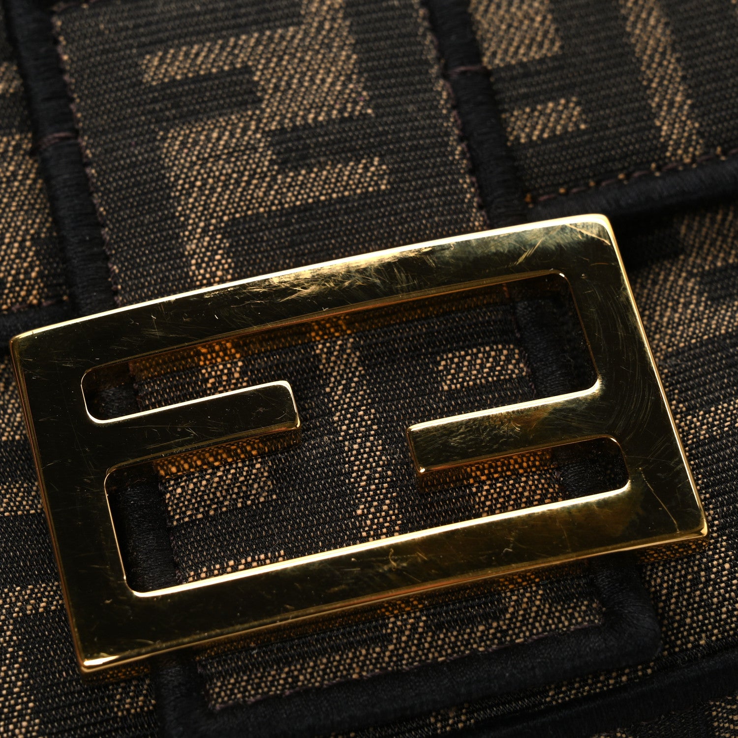 Fendi Fabric Jacquard FF 1974 Medium Baguette Tobacco Moro Black 11 of 11