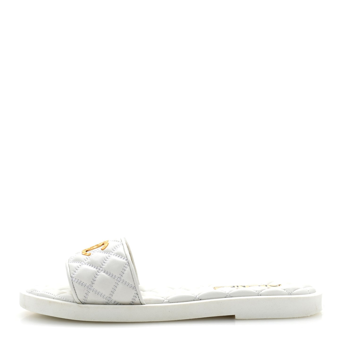 Lambskin Quilted Textured CC Mules Sandals 40.5 White