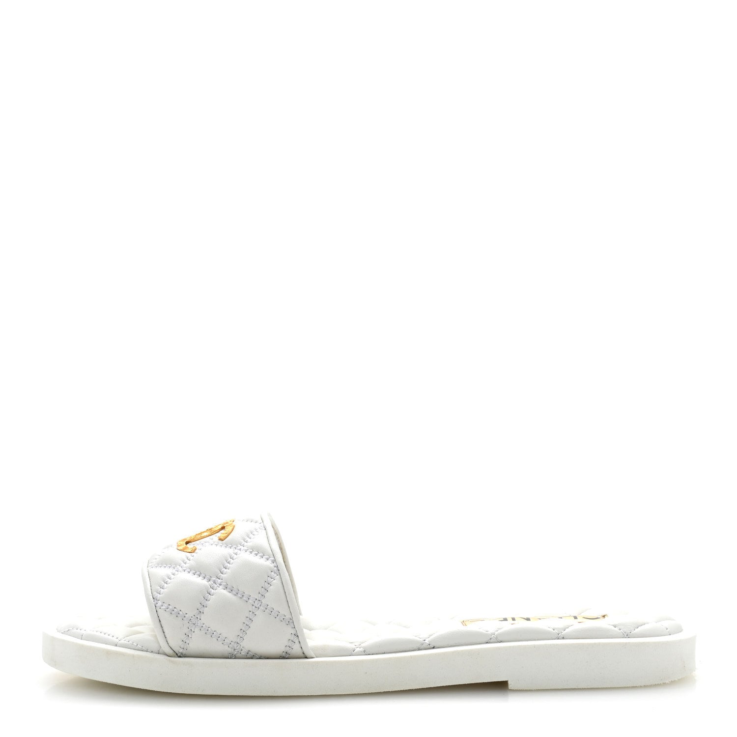 Chanel Lambskin Quilted Textured CC Mules Sandals 40.5 White 1 of 10
