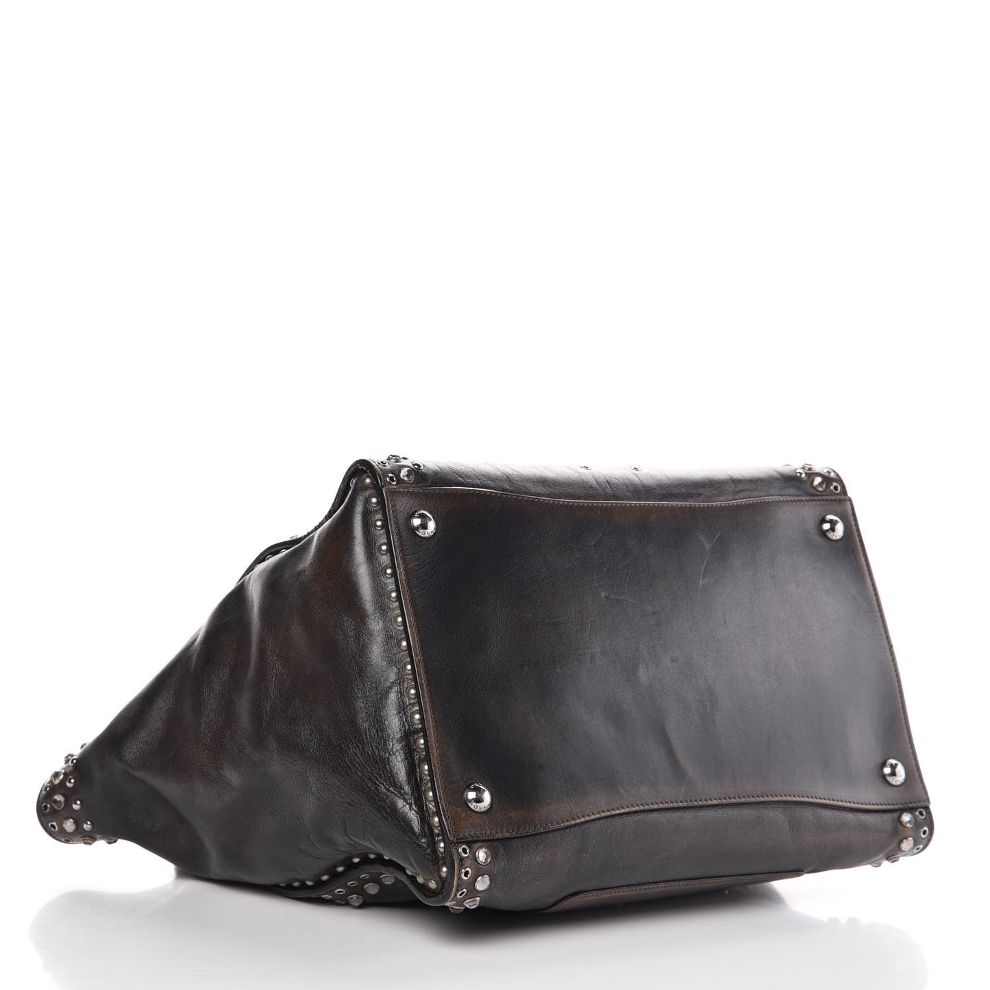 Vitello Vintage Studded Twin Pocket Tote Ebano