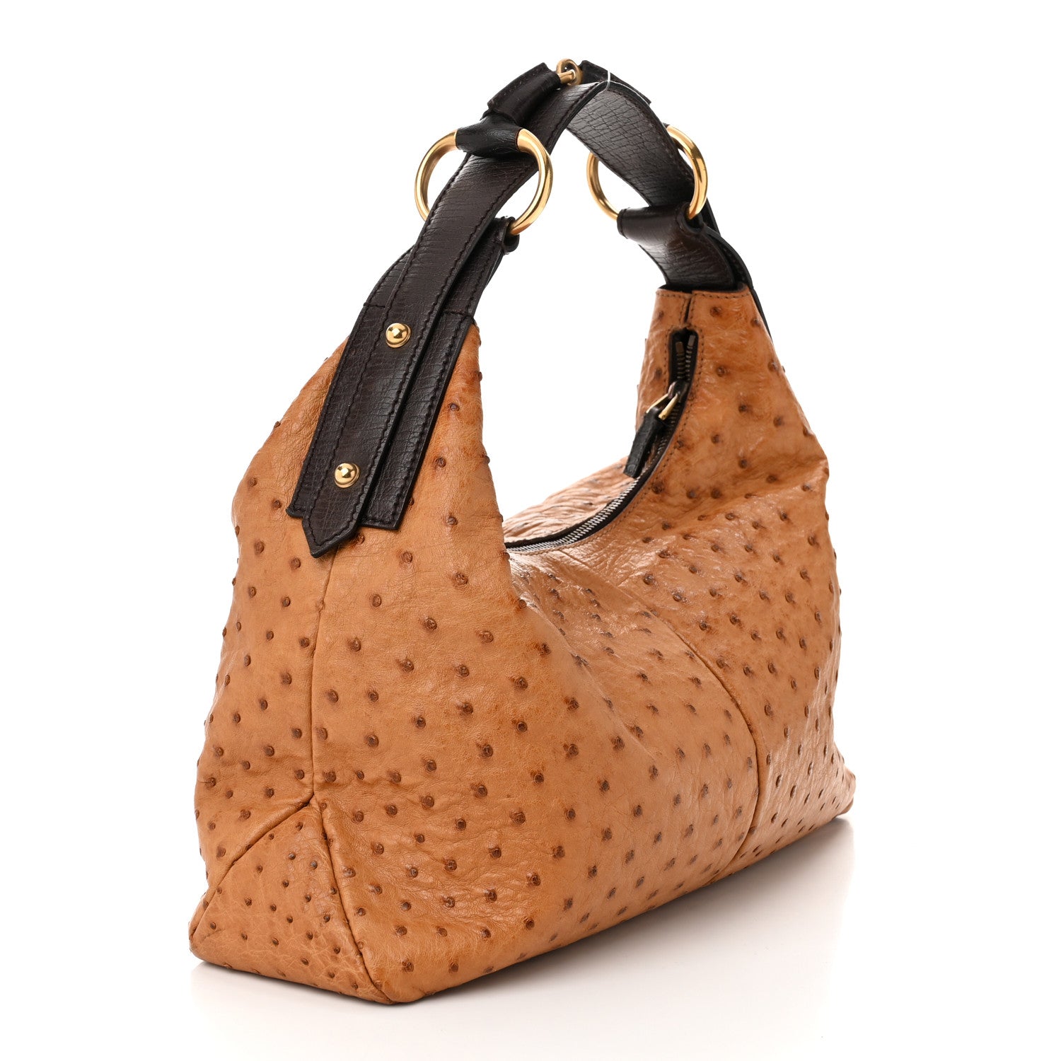 Gucci Ostrich Medium Horsebit Chain Hobo Brown 3 of 12