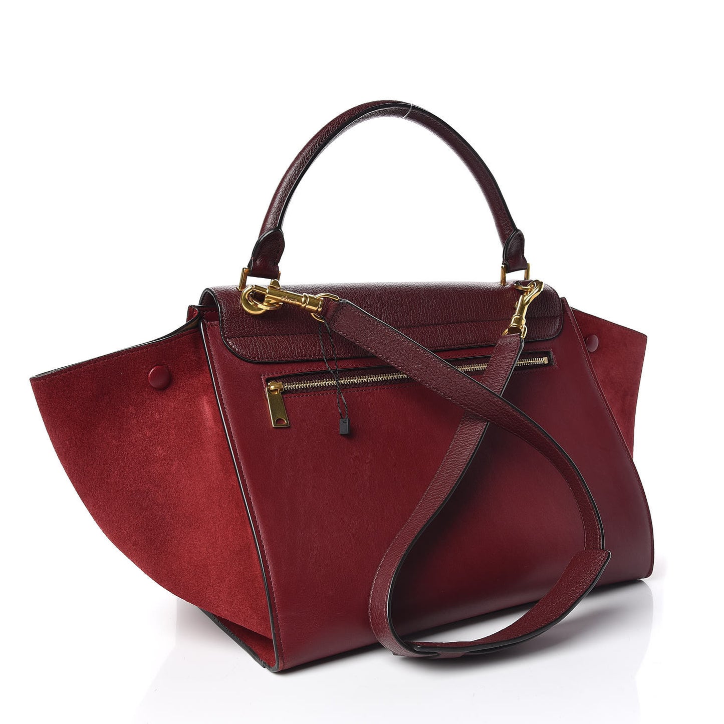 Drummed Calfskin Suede Medium Trapeze Burgundy