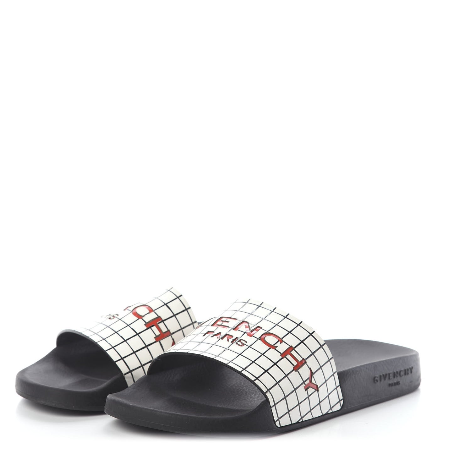Rubber Checkered Logo Pool Slide Sandals 38 Black
