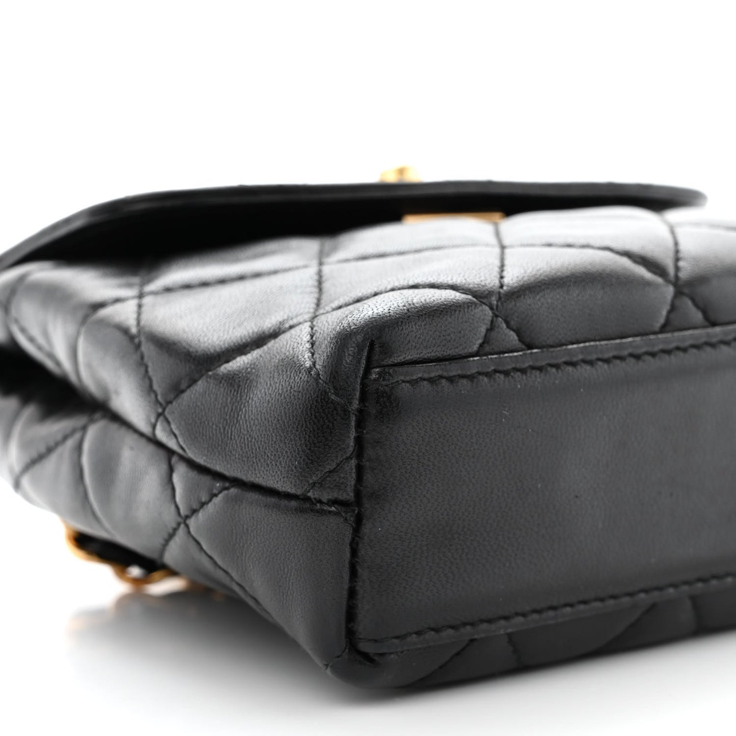 Lambskin Quilted Mini Flap Waist Belt Bag Black