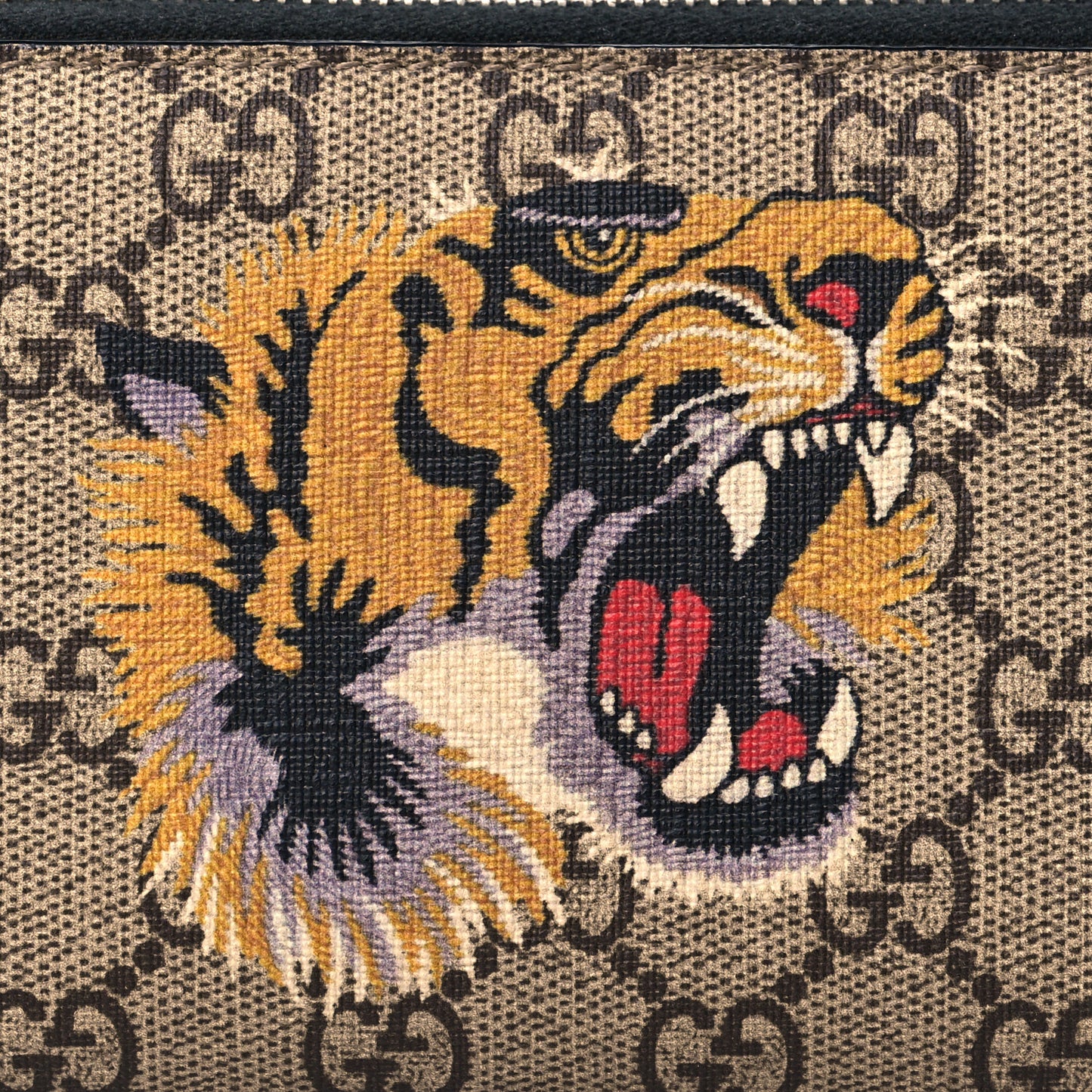 GG Supreme Monogram Tiger Zip Around Wallet
