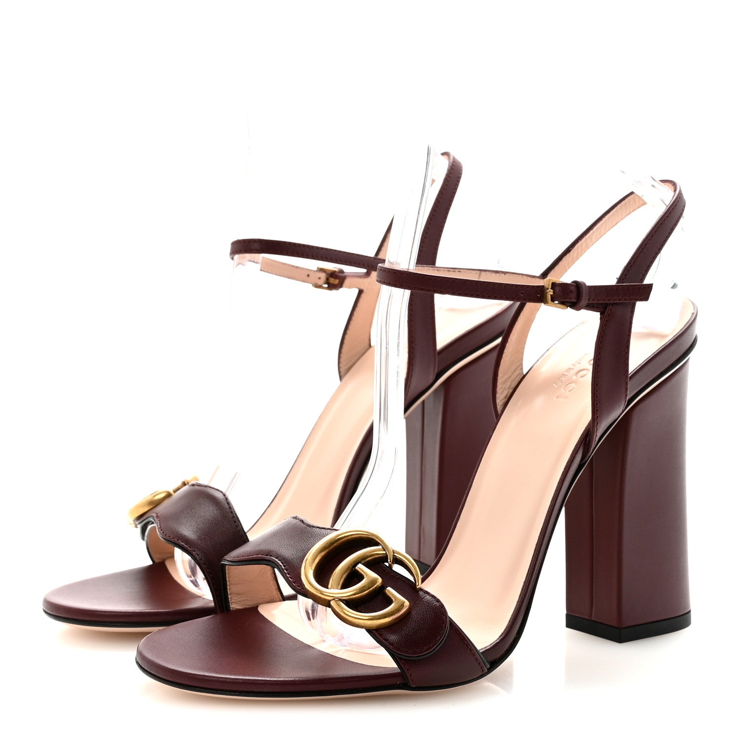 Gucci Lifford Calfskin GG Marmont Ankle Wrap 105mm Sandals 38.5 Vintage Bordeaux 4 of 9