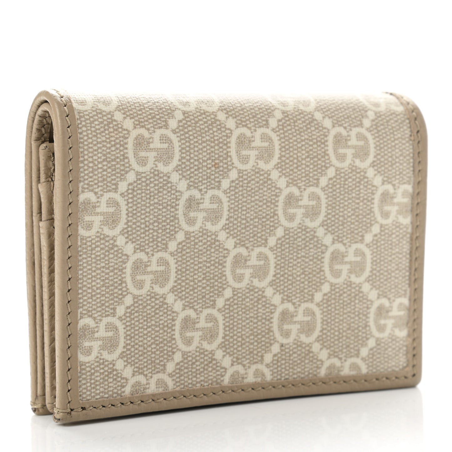 GG Supreme Monogram Textured Dollar Calfskin Horsebit 1955 Card Case Wallet Beige Mystic White Oatmeal