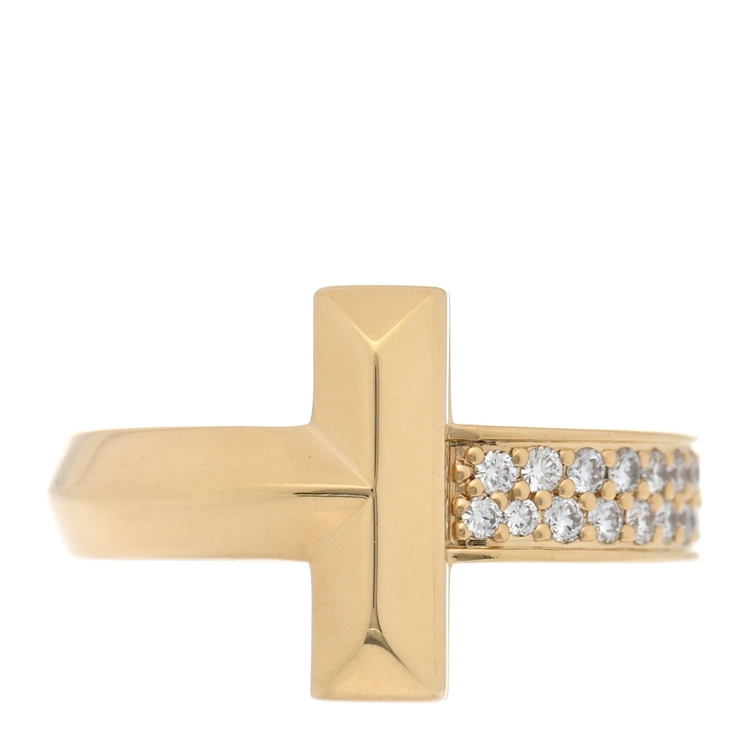 Tiffany 18K Yellow Gold Diamond T T1 Wide Ring 51 5.75 1 of 4