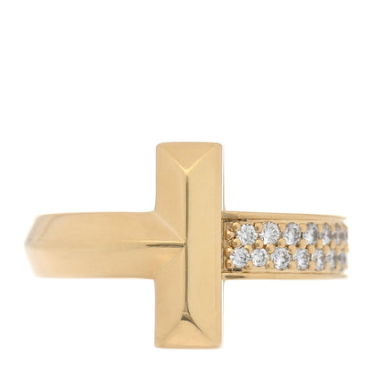 Tiffany 18K Yellow Gold Diamond T T1 Wide Ring 51 5.75 1 of 4
