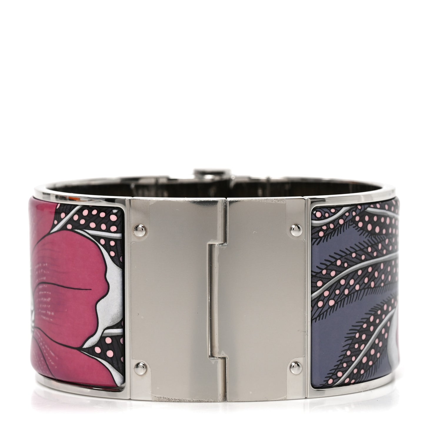 Enamel Printed Extra Wide Charniere Baobab Cat Hinged Bracelet M Faux Gris