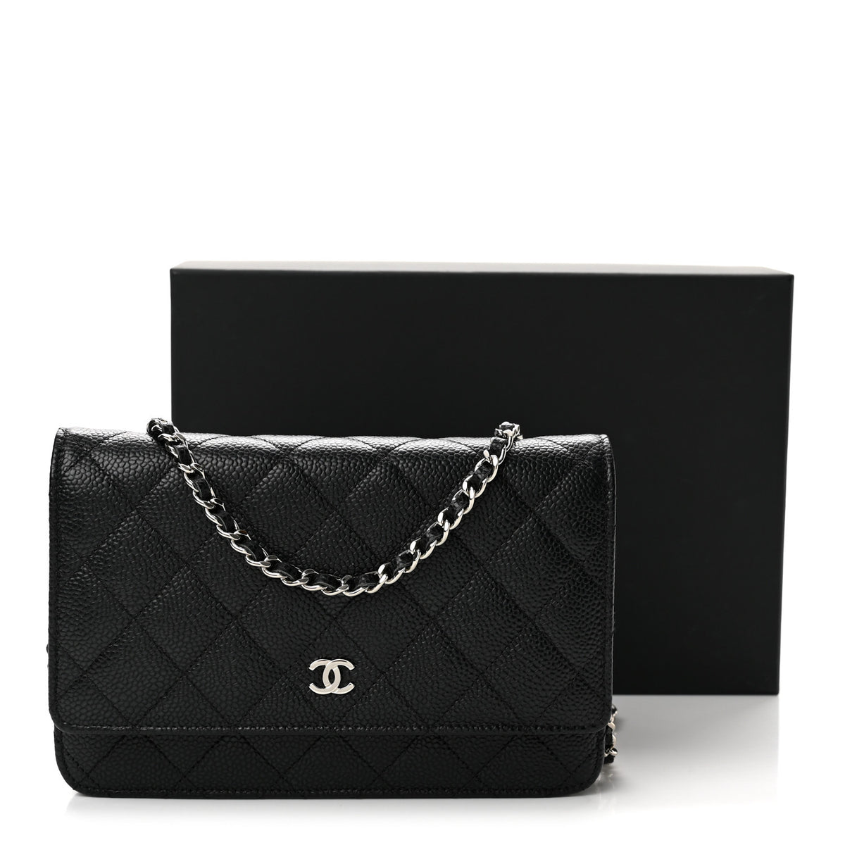 Caviar Quilted Wallet on Chain WOC Black