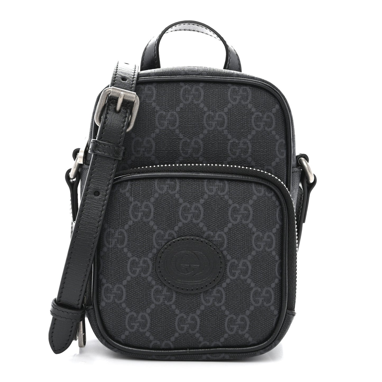 GG Supreme Monogram Azalea Calfskin Mini Retro Interlocking G Bag Black