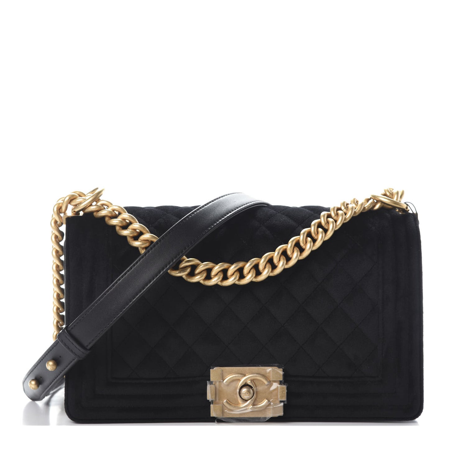 Velvet Quilted Medium Boy Flap Black