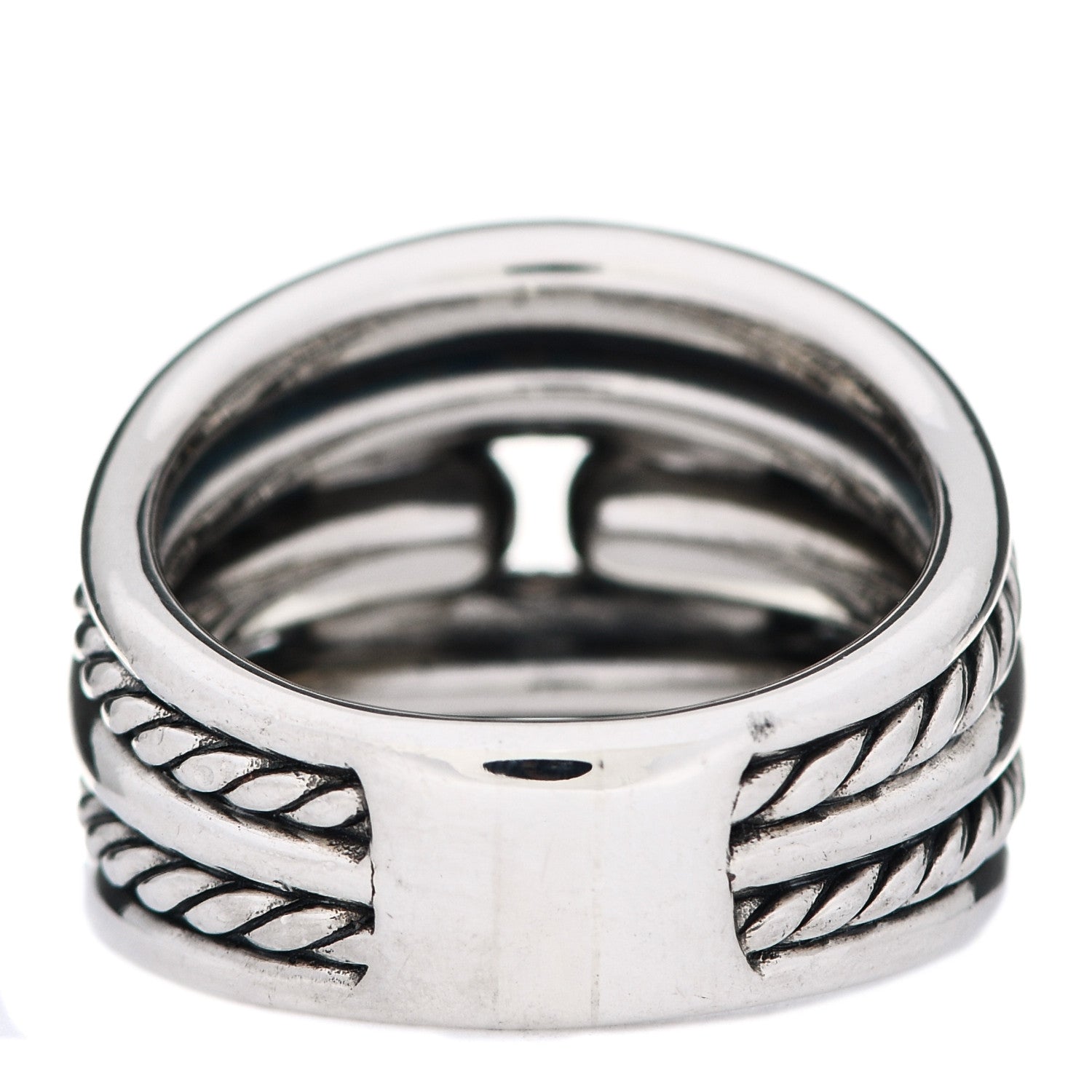 David Yurman Sterling Silver Diamond Thoroughbred Cushion Link Ring 55 7.5 3 of 4