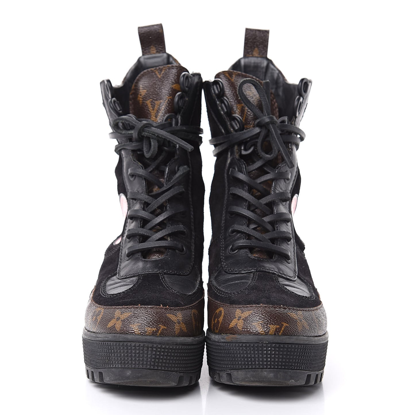 Suede Calfskin Monogram Checkpoint Platform Desert Boots 37 Black